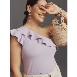 Anthropologie Maeve One Shoulder Ruffled Top Lavender Size Large New  Never Worn